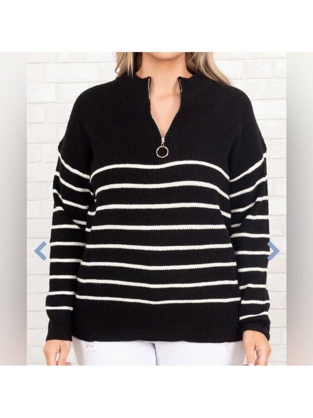 Chic Soul Black White Stripe Sweater XL